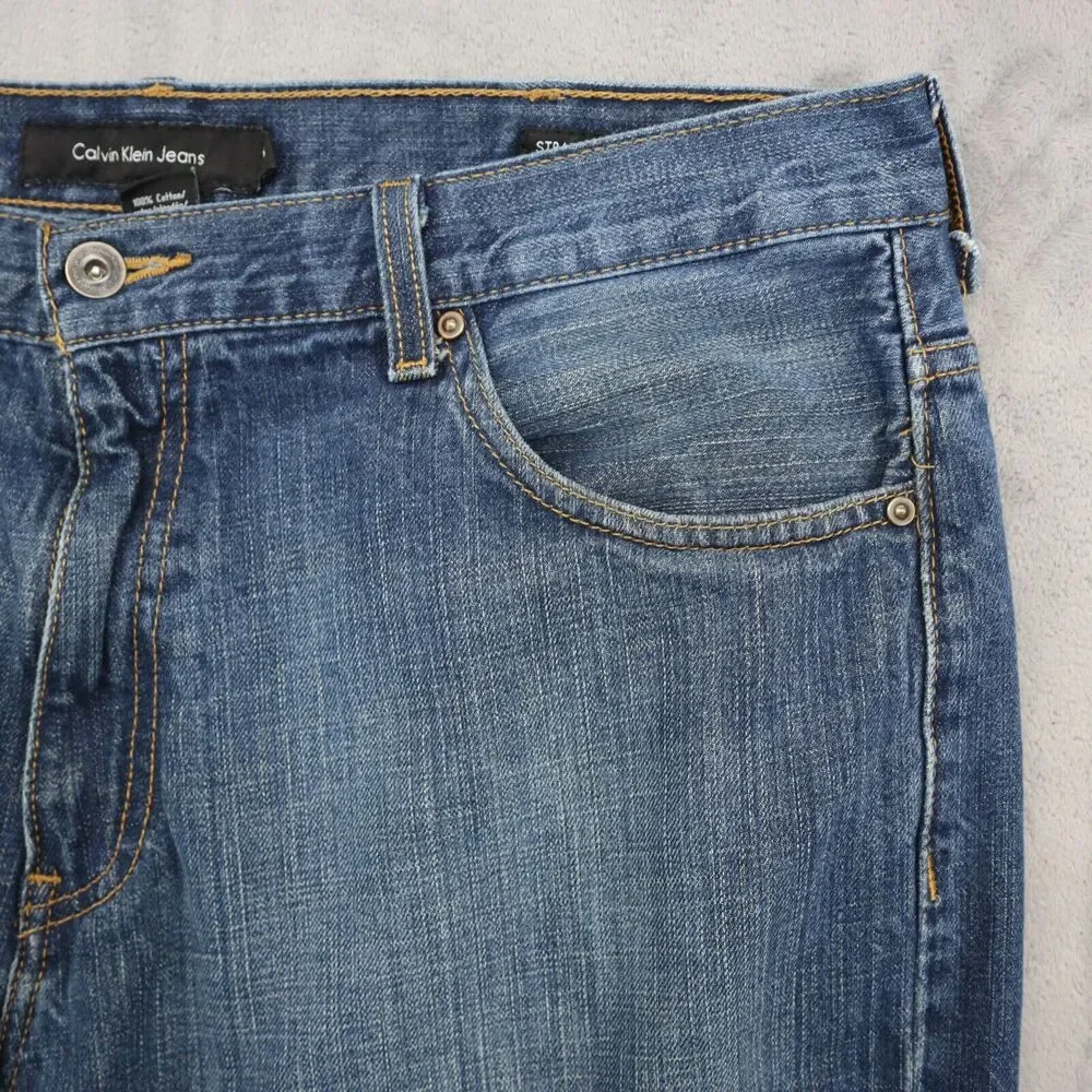 Calvin Klein Pants Mens 36 Blue Straight High Rise Button Zip Cotton Denim Jeans